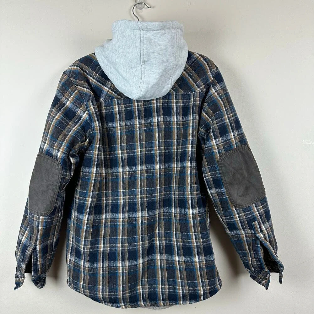 Legendary Whitetails MD Hooded Flannel Jacket Sherpa Lined Elbow Patch Workwear